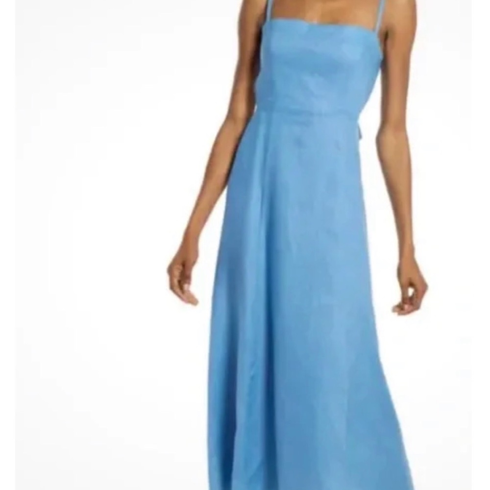 Reformation Sky Blue linen Dress with Square Neck
